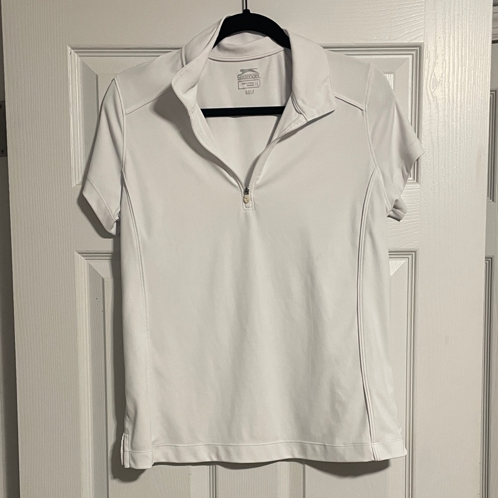 Slazenger Women's White Short Sleeve Zip Polo